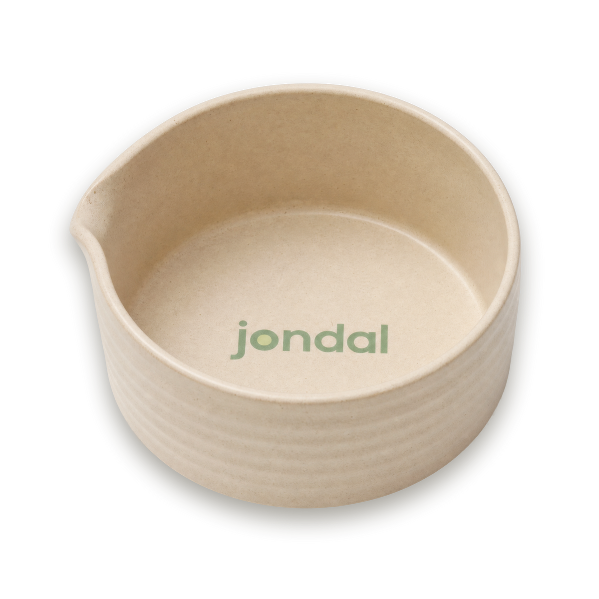 Jondal matcha bowl in beige with spout and logo inside