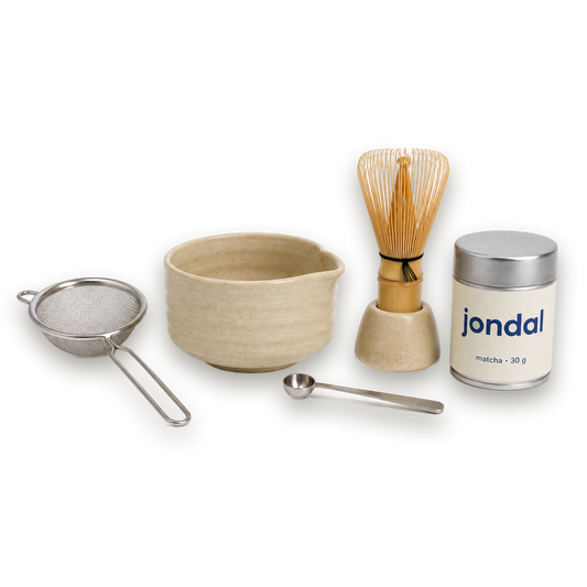 Matcha Starter Set Beige with sifter, bowl, spoon, whisk with holder and matcha tin