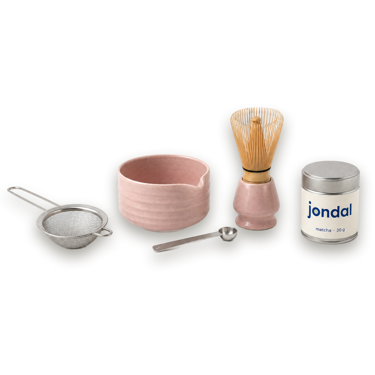 Matcha Starter Set Pink with sifter, bowl, spoon, whisk with holder and matcha tin